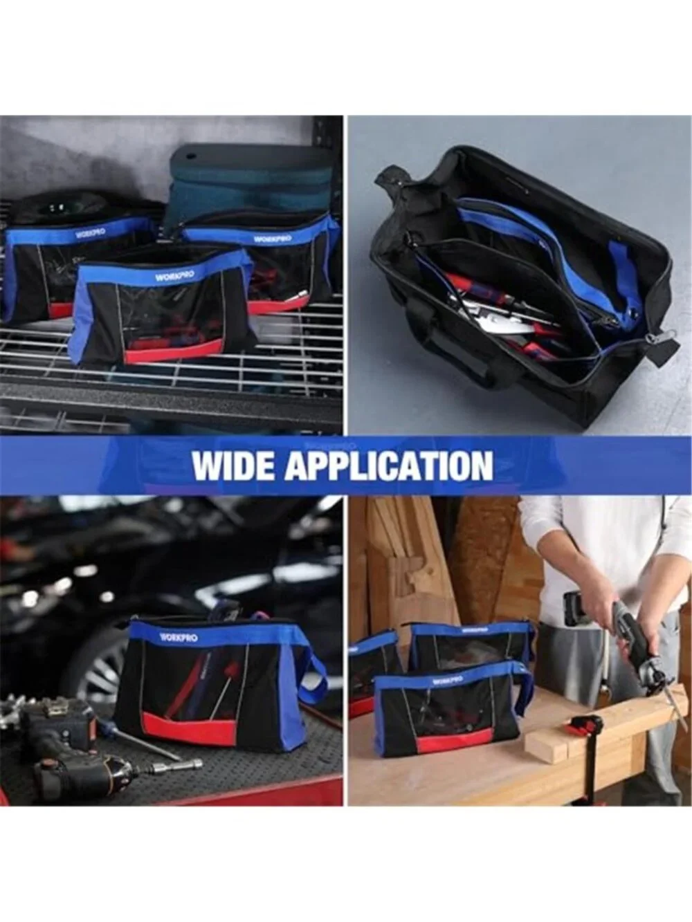 Heavy Duty Tool Pouch Organizer Zipper Storage Bag Mesh Utility Work Bag